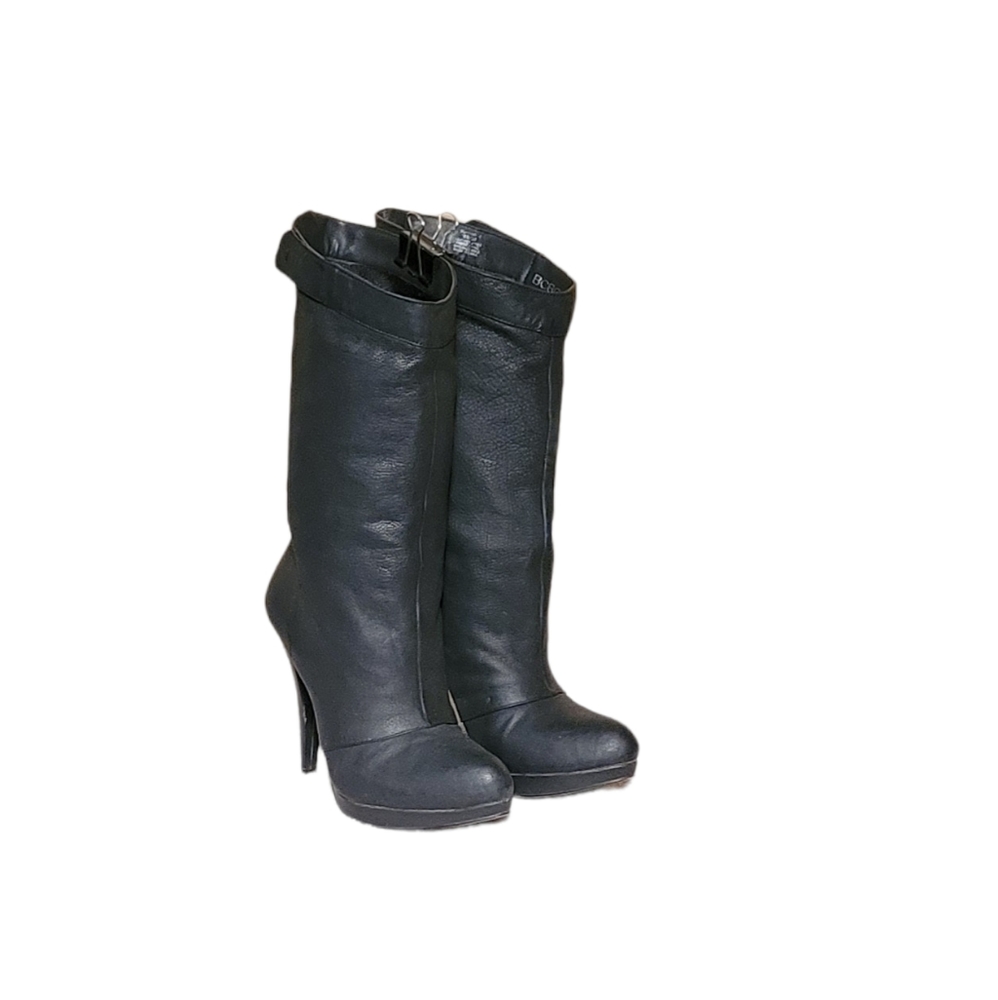 Women Vintage Leather Black Mid Calf Pirate Cut Boots By BCBG Generation Size 6B